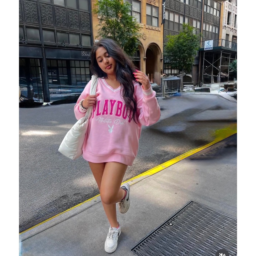 Playboy Athletic Dept Pink V-Neck Pullover Sweatshirt XL Barbiecore Coquette
